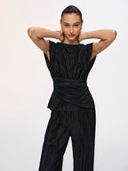 Texture Tie-Back Top & Wide-Leg Pants Set