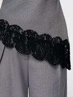 Lace Trim Houndstooth Mock Neck Top