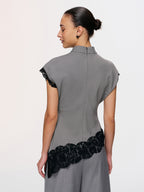 Lace Trim Houndstooth Mock Neck Top