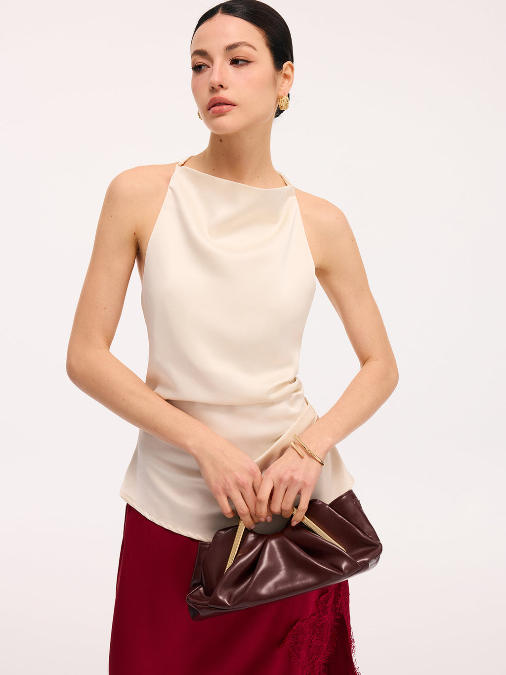 Braided Back Detail Satin Halter Top