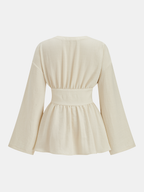 Cotton Blend Double-Buckle Peplum Blouse