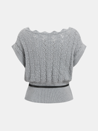 Scalloped Neck Belted Knit Top