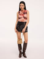 Tie-Dye Sleeveless Ruched Bodysuit