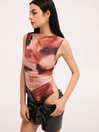 Tie-Dye Sleeveless Ruched Bodysuit