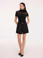 Sheer Panel Ruched Short-Sleeve Bodysuit
