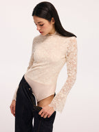 Lace Flared-Sleeve Mock Neck Bodysuit