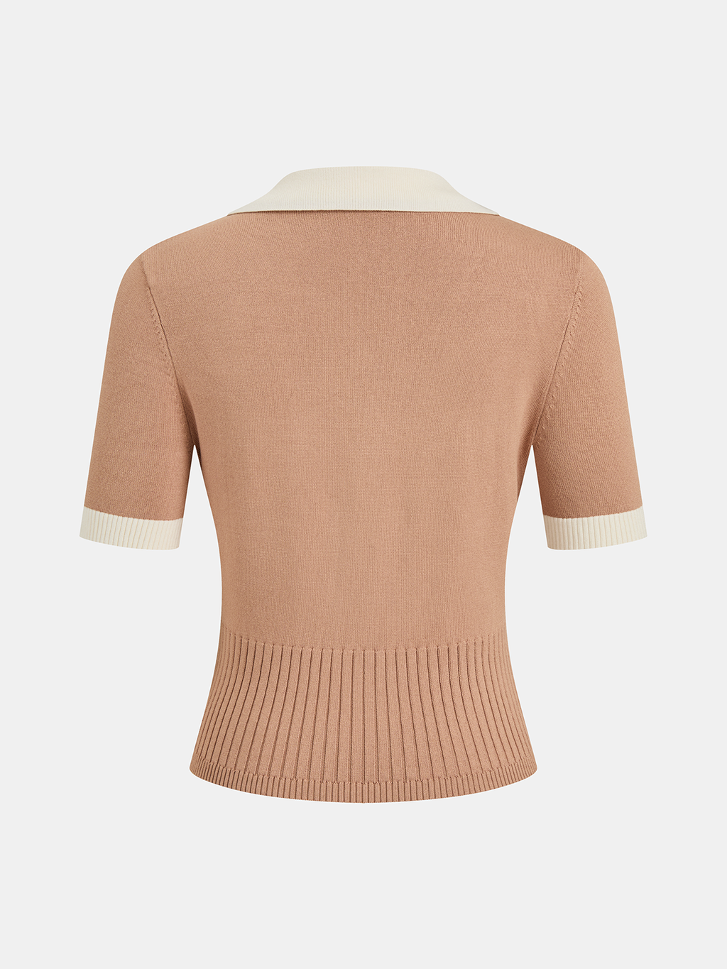 Collared Contrast Trim Button-Front Knit Top