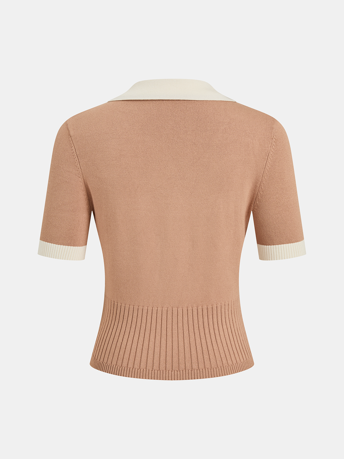 Collared Contrast Trim Button-Front Knit Top