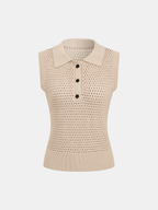 Sleeveless Polo Open Knit Top