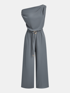 Belted One-Shoulder Draped Jumpsuit