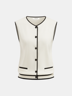 Contrast Piping Knit Vest & Wide-Leg Pants Set