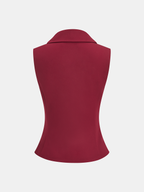 Metal Button Asymmetric Sleeveless Blazer Vest