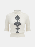 Embellished Argyle Wool-Blend Turtleneck Sweater