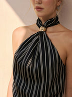 Pinstripe Halter Neck Top & Pants Set