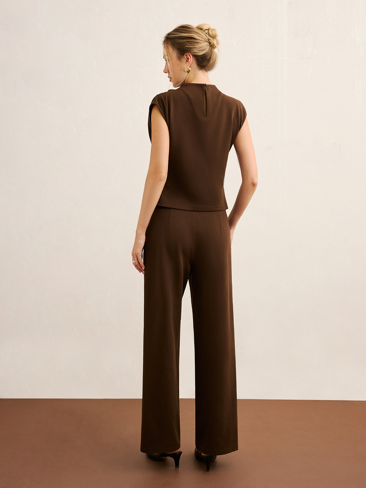 Twist Front Sleeveless Top & Wide-Leg Pants Set
