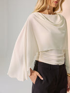 Backless Draped Cape-Sleeve Blouse