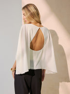 Backless Draped Cape-Sleeve Blouse