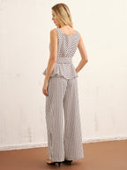 Striped Peplum Top & Wide-Leg Pants Set