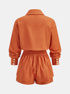 Linen Blend Shirt & Layered Hem Shorts Set