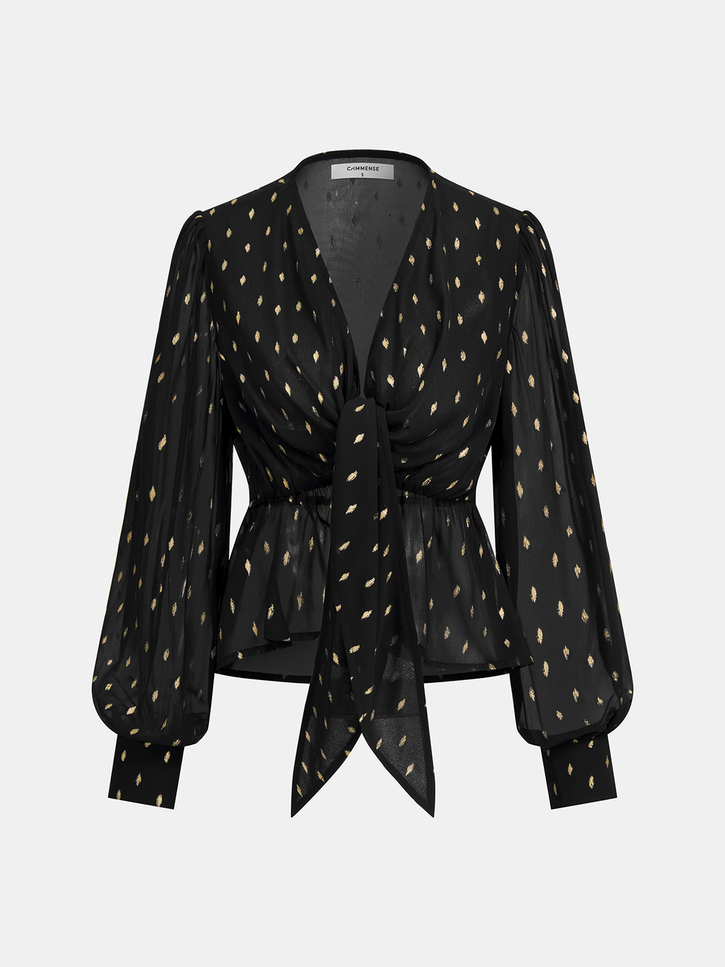 Foil Spot Print Tie-Front Chiffon Blouse
