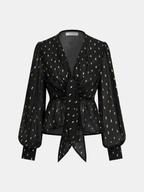 Foil Spot Print Tie-Front Chiffon Blouse
