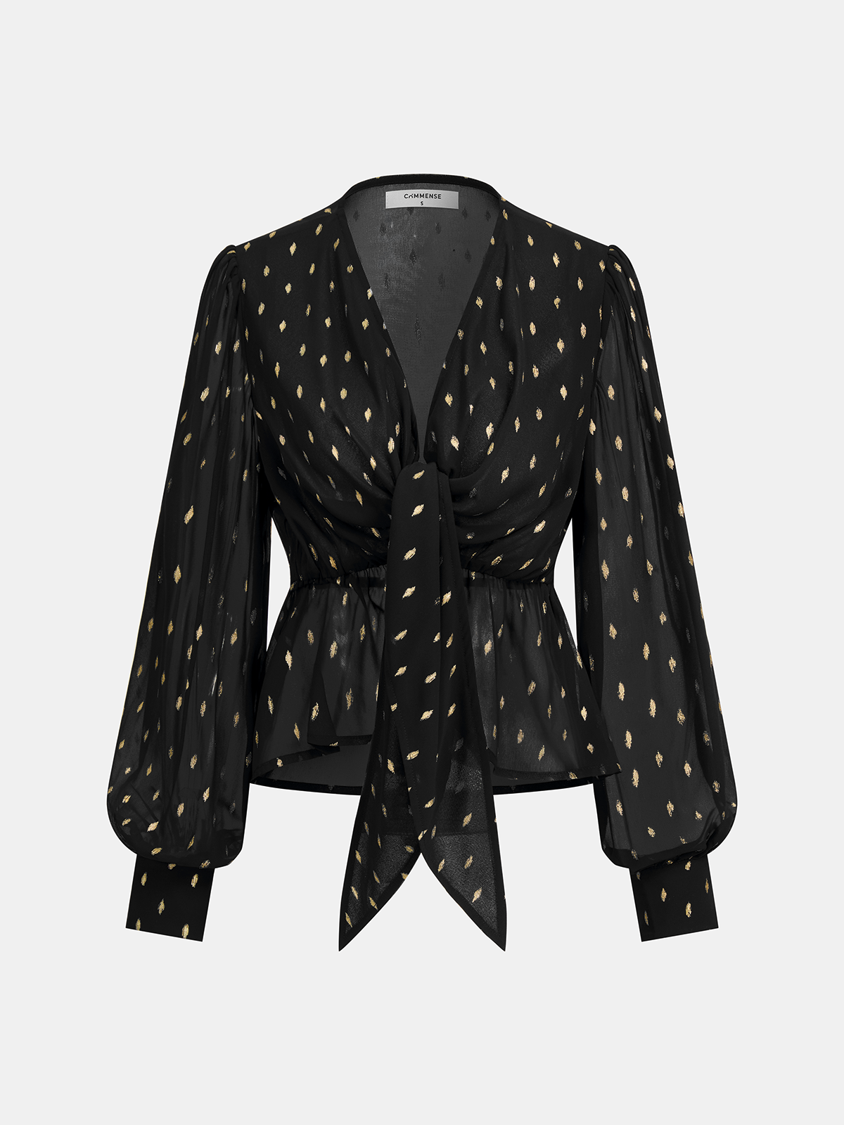 Foil Spot Print Tie-Front Chiffon Blouse