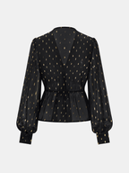 Foil Spot Print Tie-Front Chiffon Blouse