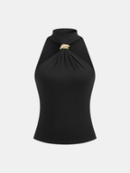 Metal Detail Halter Neck Fitted Top