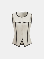 Contrast Piping Vest & Wide-Leg Pants Set