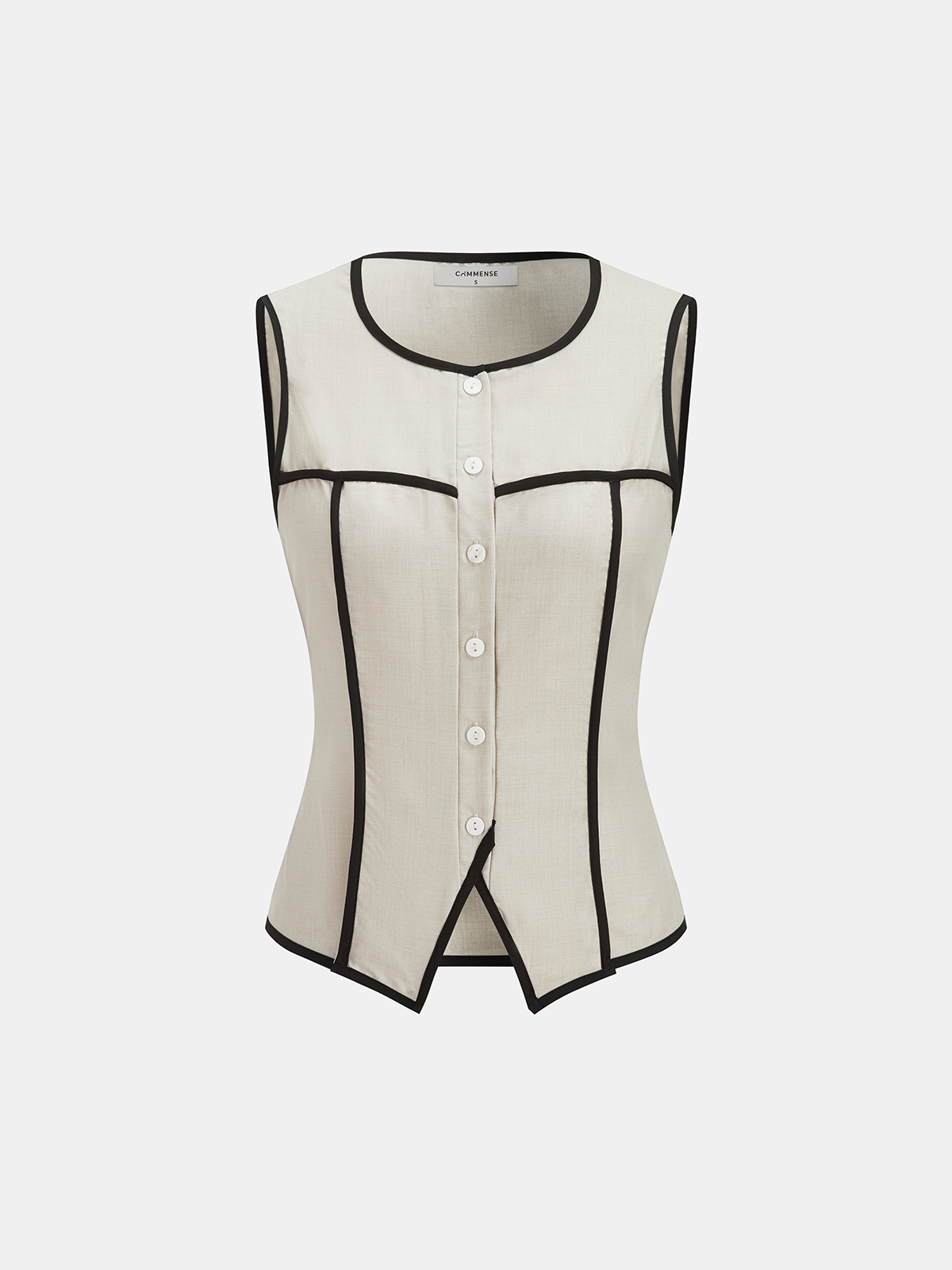 Contrast Piping Vest & Wide-Leg Pants Set