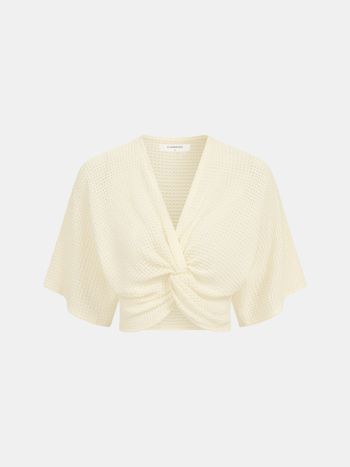 Waffle Knit V-Neck Twist Front Crop Top