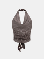 Polka Dot Backless Halter Satin Top