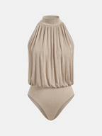 Mock Neck Sleeveless Ruched Bodysuit
