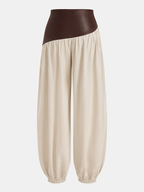 High Waist Faux Leather Panel Balloon Pants