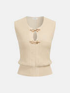 Metal Buckle Sleeveless V-Neck Knit Vest