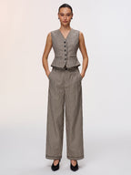 Plaid Vest & Wide Leg Pants Set