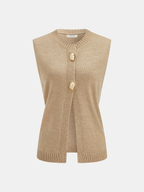 Metal Button Wool Blend Sweater Vest