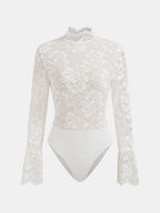 Lace Flared-Sleeve Mock Neck Bodysuit