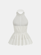 Cotton Halter Backless Peplum Blouse