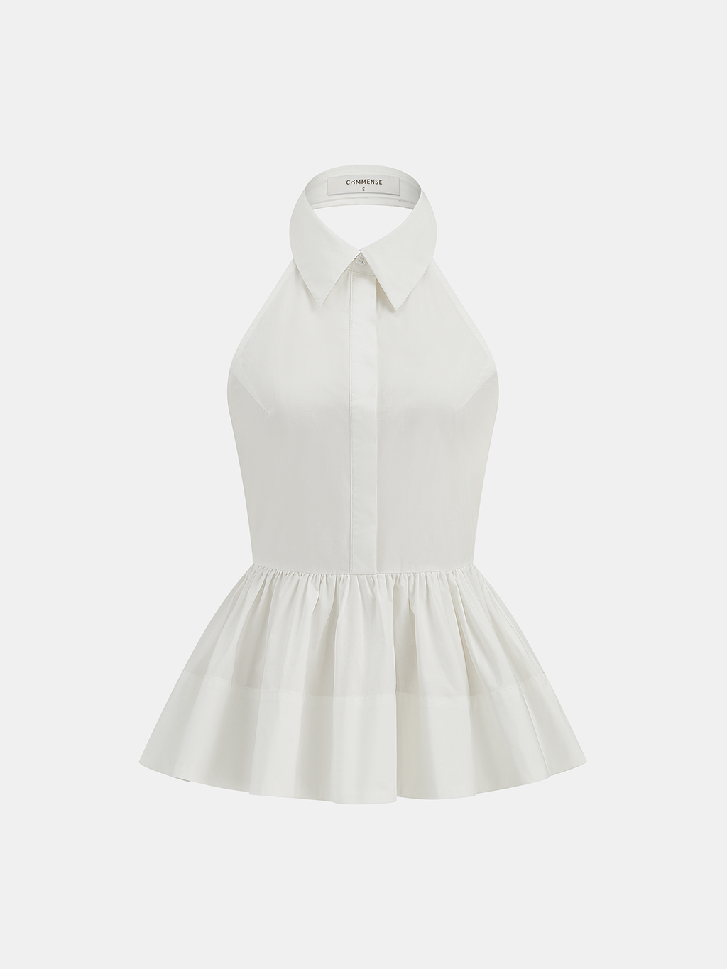 Cotton Halter Backless Peplum Blouse