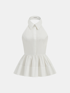 Cotton Halter Backless Peplum Blouse