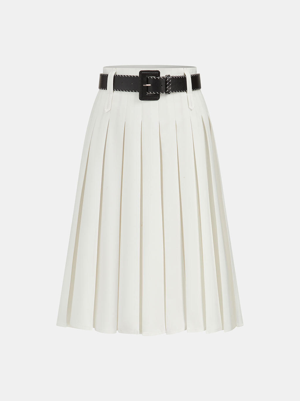 Belted Pleated Midi Skirt