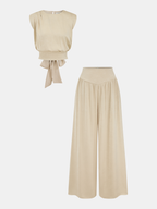 Sleeveless Tie-Waist Top & Wide-Leg Pants Set