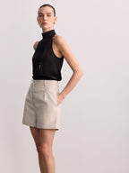 Metal Button Cotton Linen Cuffed Shorts
