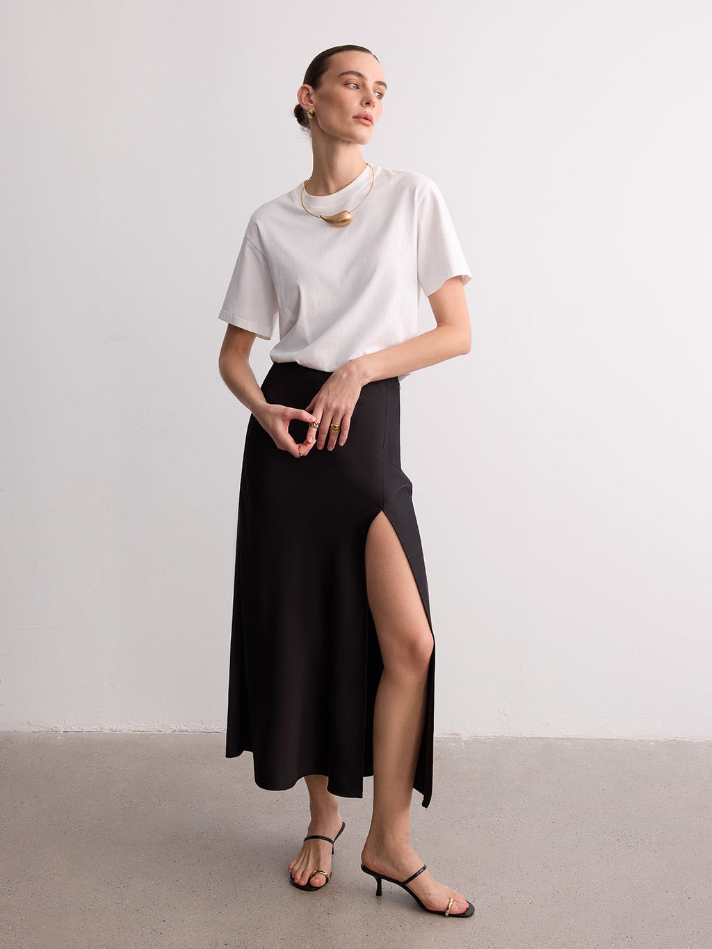 High Slit Satin Maxi Skirt