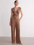 Wrap-Front Sleeveless Knit Top & Pants Set