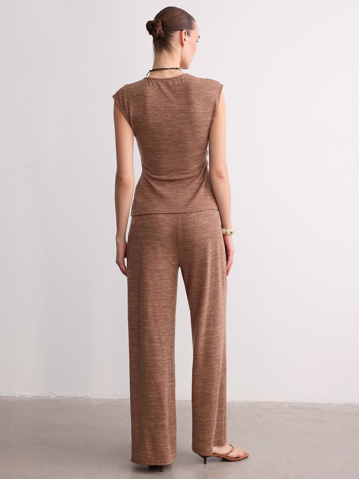 Wrap-Front Sleeveless Knit Top & Pants Set