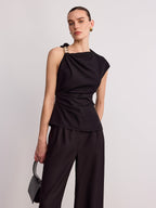 Metal Buckle Asymmetric Sleeveless Top
