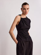 Metal Buckle Asymmetric Sleeveless Top