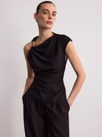 Metal Buckle Asymmetric Sleeveless Top